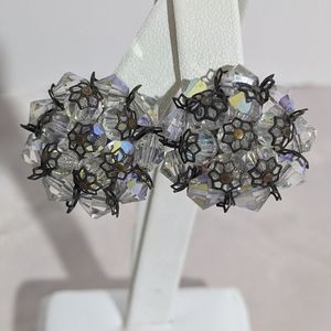 Vintage Mid Century Iridescent Bead Clip Earrings